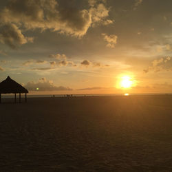 Scenic view of beach against sky during sunset