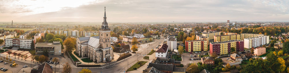 High angle view of buildings in city