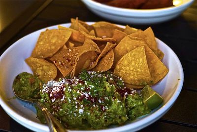 High angle view of food in plate