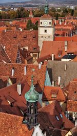 High angle view of buildings in town