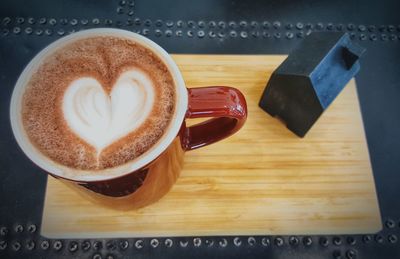 High angle view of coffee on table
