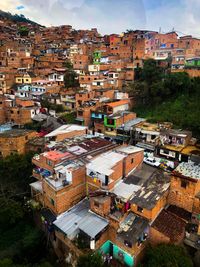 High angle view of townscape against sky