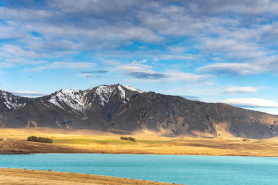 Scenic view of snowcapped mountains against sky