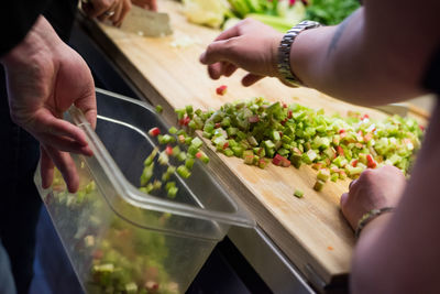 High angle view of woman preparing food