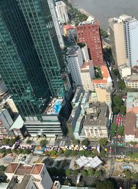 High angle view of street amidst buildings in city