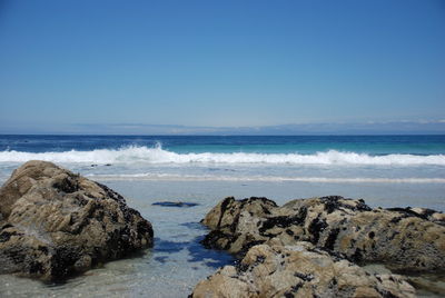 Scenic view of sea against clear sky