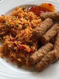 High angle view of breakfast served in plate