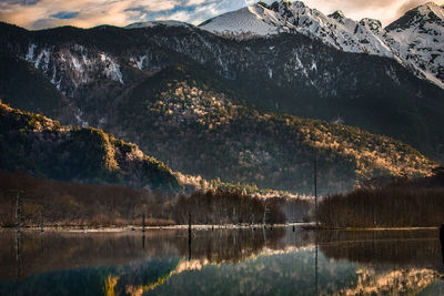 Scenic view of lake by mountains