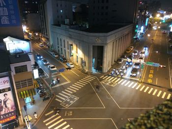 High angle view of city street at night