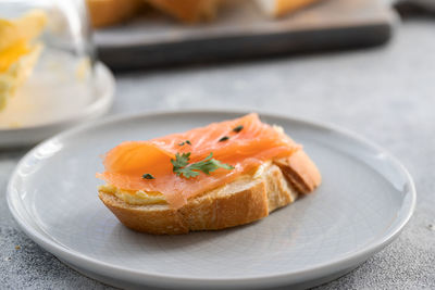 High angle view of breakfast served in plate