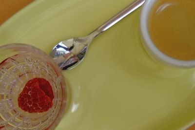 High angle view of drink on table