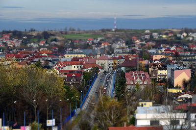 High angle view of buildings in city