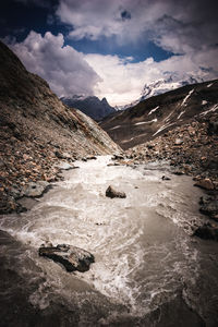 Scenic view of snowcapped mountains against sky