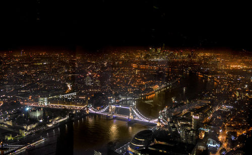 High angle view of city at night