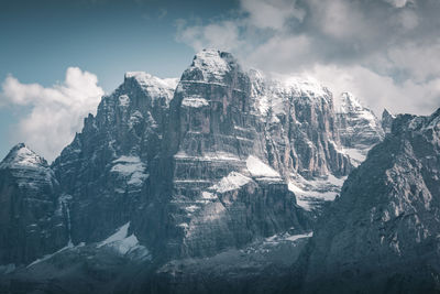 Panoramic view of snowcapped mountains against sky