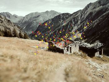 Scenic view of mountains against sky during winter