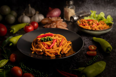 Close-up of fruits served on table