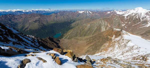 Scenic view of snowcapped mountains against sky