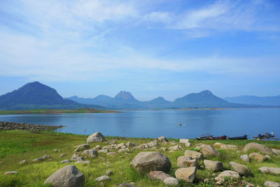 Jatiluhur reservoir is the largest reservoir in west java with a panoramic view of the rows of hills