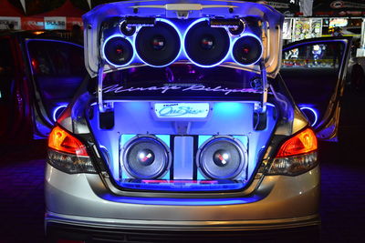 Close-up of illuminated vintage car