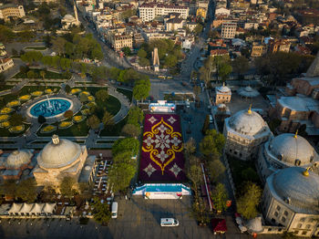 High angle view of buildings in city