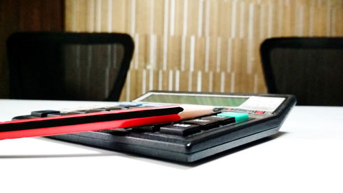 Close-up of books on table