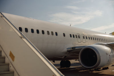 Low angle view of airplane wing