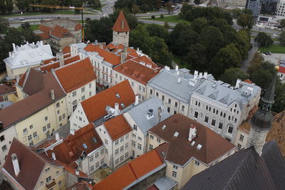 High angle view of buildings in city