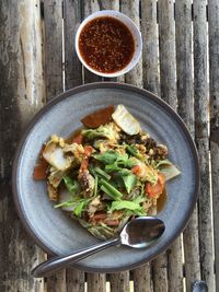 High angle view of food in bowl on table