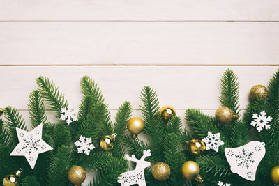 Directly above shot of christmas decorations on table