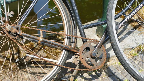 Close-up of rusty bicycle