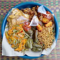 High angle view of food in plate