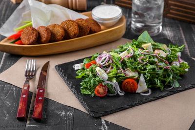 High angle view of food on table