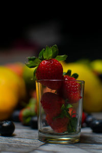 Close-up of strawberries on table