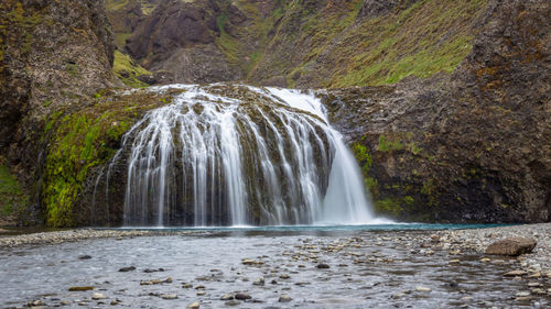 Popular waterfall called stjornarfoss during summer in iceland