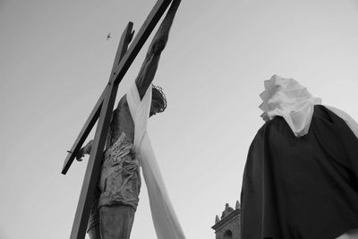 Low angle view of statue against clear sky