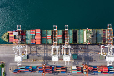 High angle view of commercial dock against sea