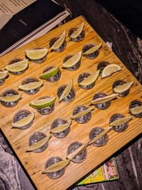 High angle view of bananas on table