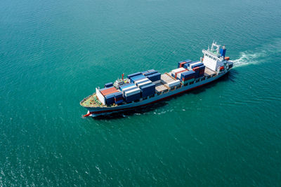 High angle view of ship in sea