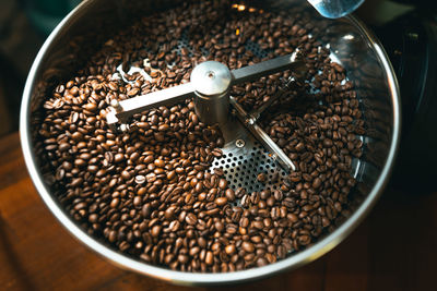 High angle view of coffee beans on table