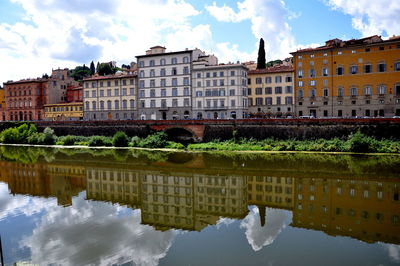 Reflection of buildings in lake