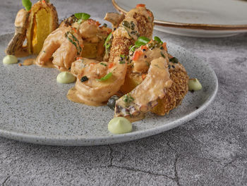 Close-up of food in plate on table