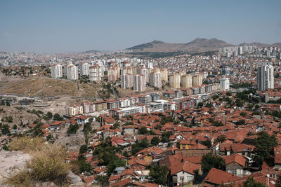 High angle view of townscape against sky