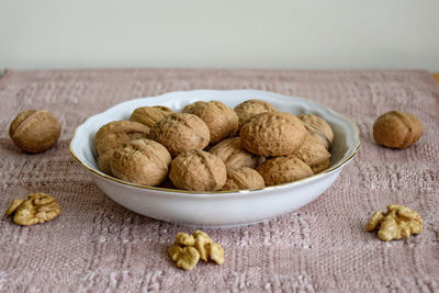 Close-up of cookies in bowl on table