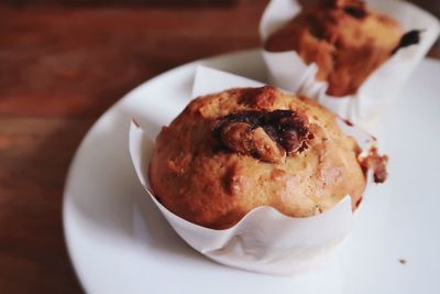 Close-up of cupcake served in plate