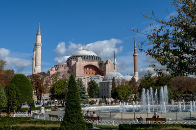 View of trees and hagia sophia buildings against sky