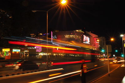 Light trails on city street at night