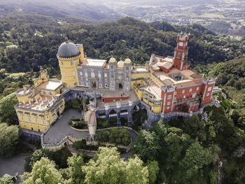 High angle view of historic building