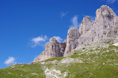 Low angle view of rock formations against sky