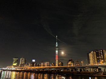 Illuminated buildings in city at night